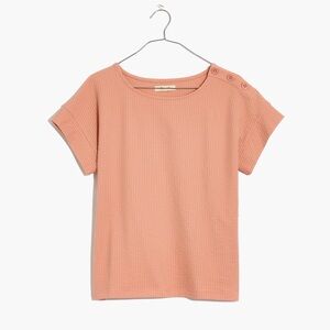 Madewell Coral Seersucker Button-Shoulder Top
